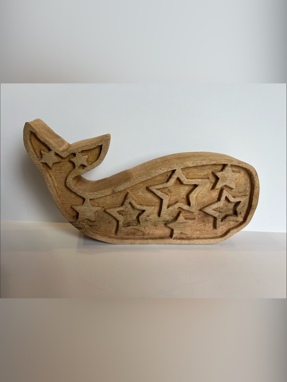 Handcarved Wooden Patriotic Whale Decor Solid Natural Wood Nautical Summer